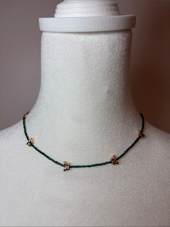 Jewelry - Delicate Green Beaded Butterfly Necklace